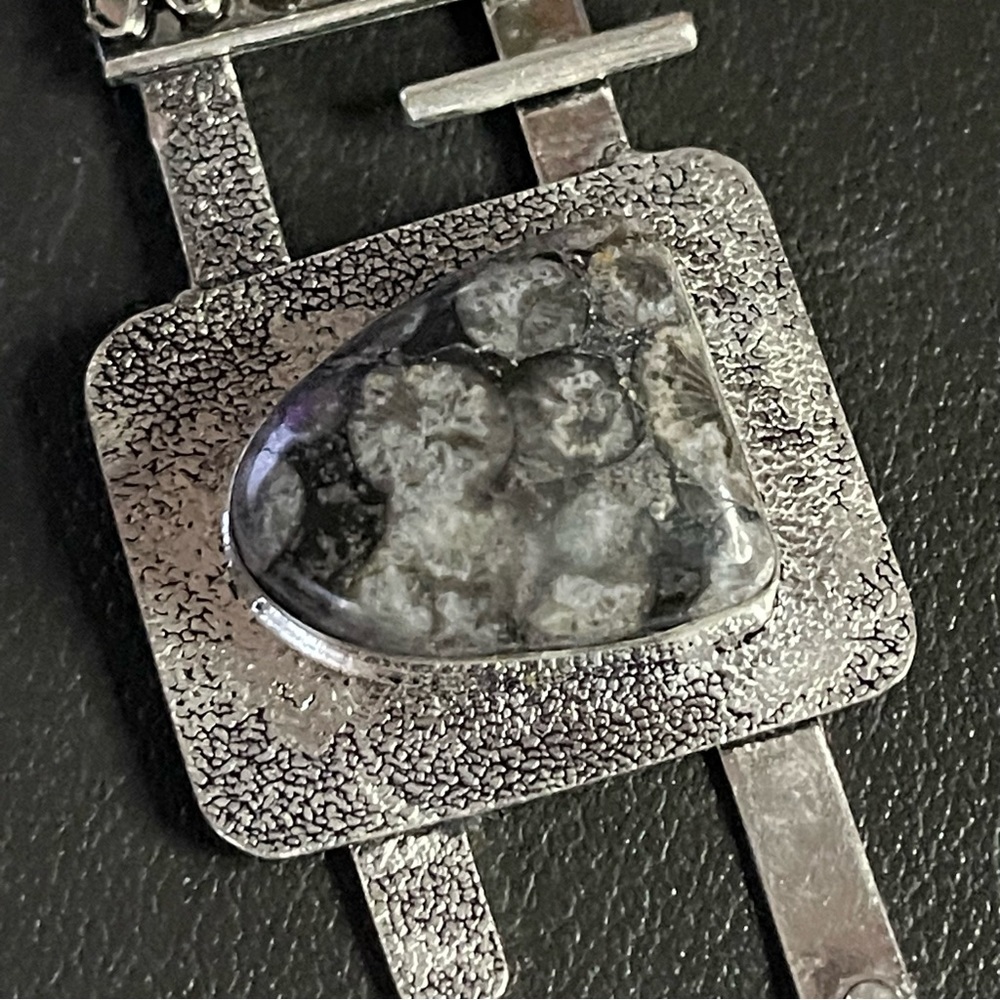 New 925 Sterling Silver Turritella Agate Coral Fossil Artisan Geometric Necklace - Picture 6 of 17